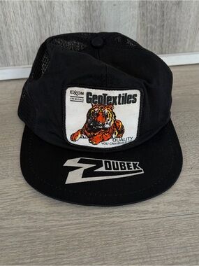 Vintage Trucker Hat Exxon Tiger Men's Snapback Mesh Back Cap Zoubek Geo Textiles